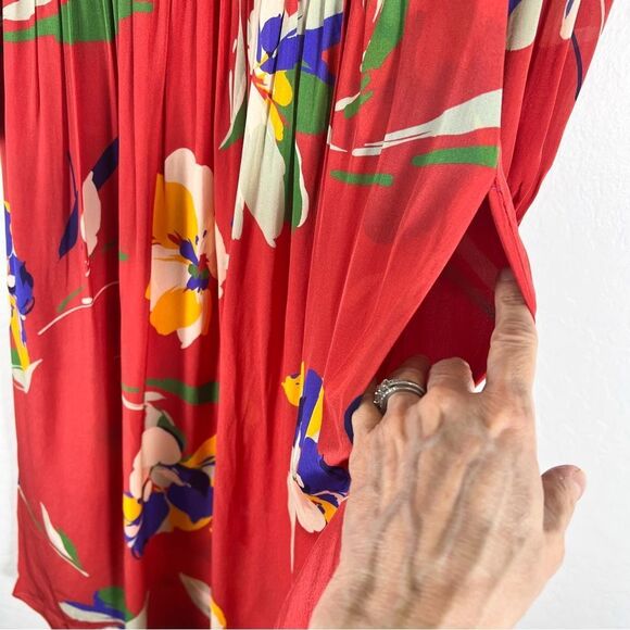 Shoshanna Emanuela Floral Smocked Waist Midi Dress V Neck Long Sleeve Red 4 NWT - Picture 14 of 16